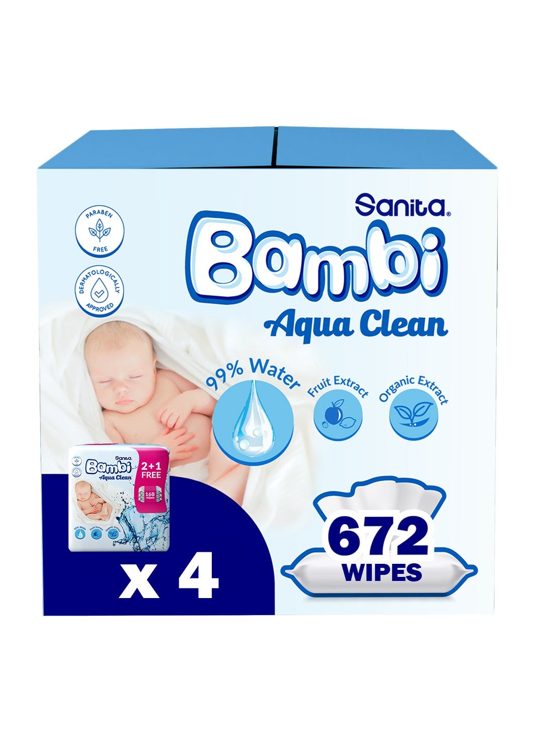 Sanita Bambi Baby Wet Wipes Aqua Clean Pack Of 4