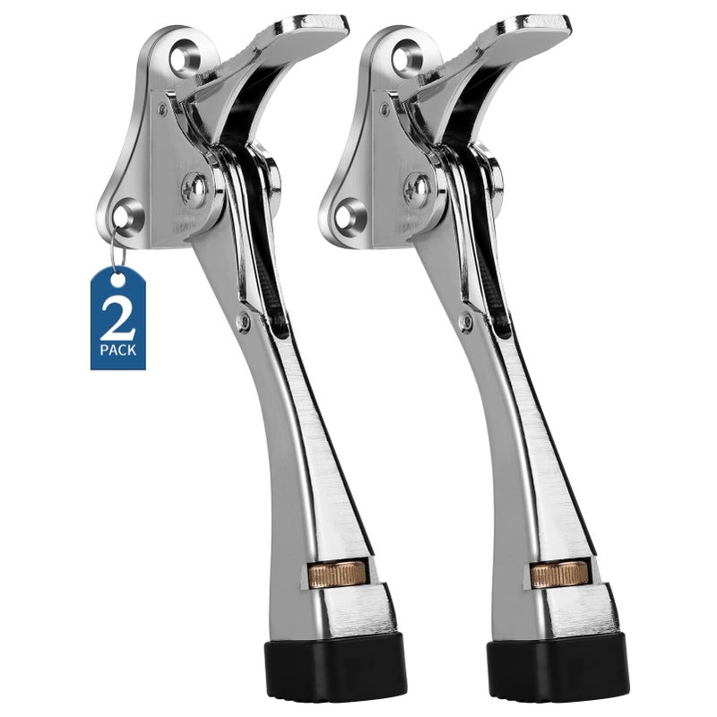 Gotega Door Stopper 2 Pack Kickdown Door Stop for Bottom of Door Adjustable Height and Rubber Tip 4 Inches Heavy Duty Door Stops Kickdown Doorstopper Door Holder Chrome - Image 2