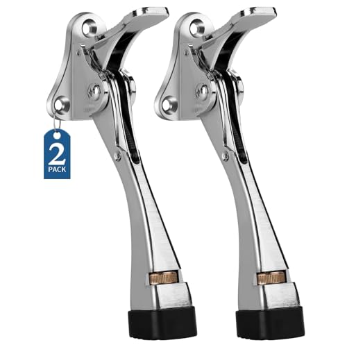 Gotega Door Stopper 2 Pack Kickdown Door Stop for Bottom of Door Adjustable Height and Rubber Tip 4 Inches Heavy Duty Door Stops Kickdown Doorstopper Door Holder Chrome - Image 1