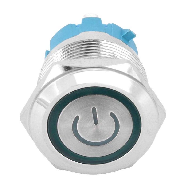 4 Pin Self Reset Button Switch Set for Easy Installation, 2PCS 3-6VDC 22mm Flat Head Round Button Switch with Power Light Sign (Green) - Image 2