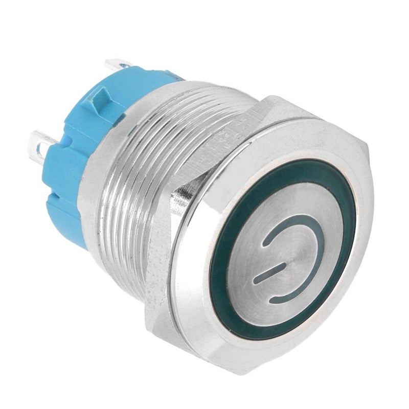 4 Pin Self Reset Button Switch Set for Easy Installation, 2PCS 3-6VDC 22mm Flat Head Round Button Switch with Power Light Sign (Green) - Image 5