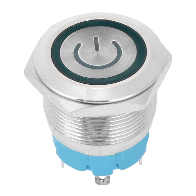 4 Pin Self Reset Button Switch Set for Easy Installation, 2PCS 3-6VDC 22mm Flat Head Round Button Switch with Power Light Sign (Green) - Image 4