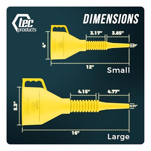 TEC Products FlexAll Long Flexible Funnels - Automotive Oil Funnel with Hose, Durable Nitrile Rubber for Oil Change, Transmission Funnel Fluid, Diesel, Fuel, Gas - Made in USA - Yellow (12 x 4 Inches) - Image 4
