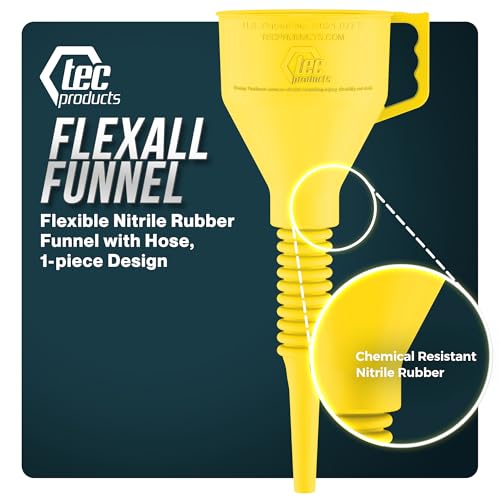 TEC Products FlexAll Long Flexible Funnels - Automotive Oil Funnel with Hose, Durable Nitrile Rubber for Oil Change, Transmission Funnel Fluid, Diesel, Fuel, Gas - Made in USA - Yellow (12 x 4 Inches) - Image 2
