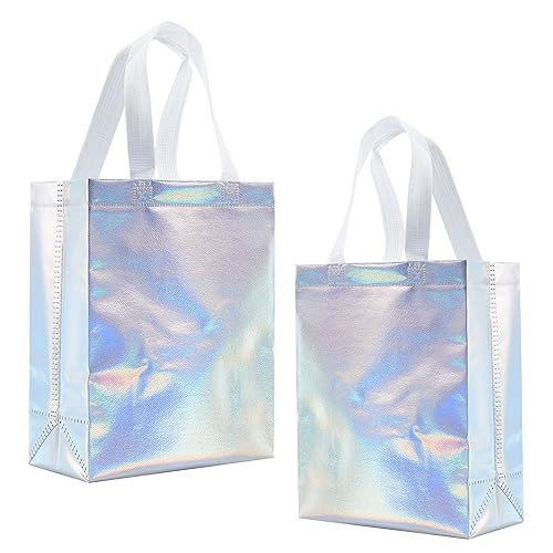 Tendwarm 12 Pcs 8x4x10 Inches Reusable Iridescent Gift Bag Favor Bags for Party Wedding Christmas Medium Size - Image 1