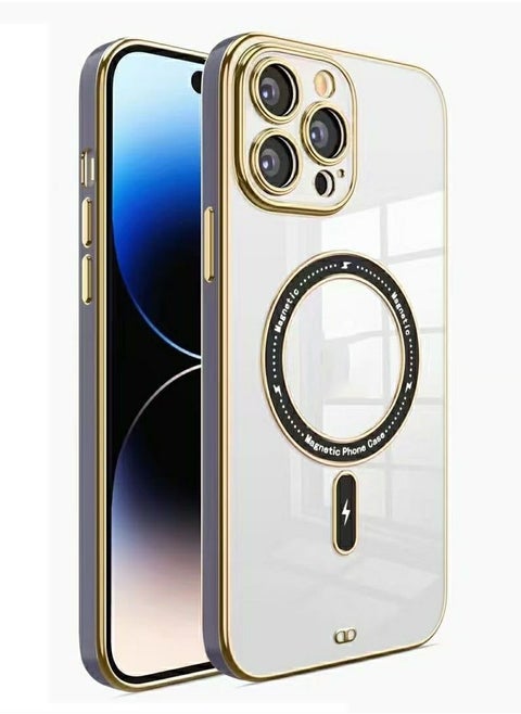 Clear Magnetic Case for iPhone 13 Pro Max Case 6.7 inch Compatible with MagSafe Plating Soft Edge Bumper Anti-Scratch Translucent Back Cover Purple