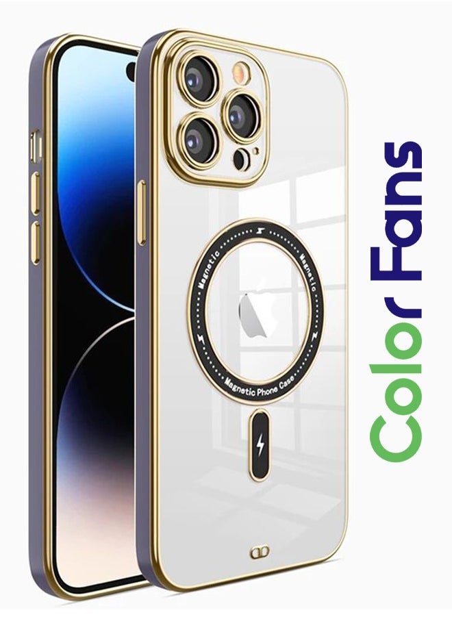 Color Fans - Clear Magnetic Case for iPhone 13 Pro Max Case 6.7 inch Compatible with MagSafe Plating Soft Edge Bumper Anti-Scratch Translucent Back Cover Purple - Image 1