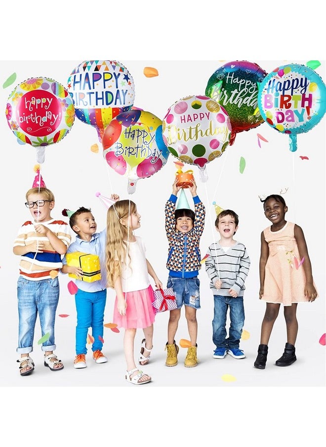 توي إكس إي - بالونات عيد ميلاد سعيد من TOYXE دائرية من رقائق الألومنيوم بتصميم متنوع، عبوة من 10 قطع - Image 1