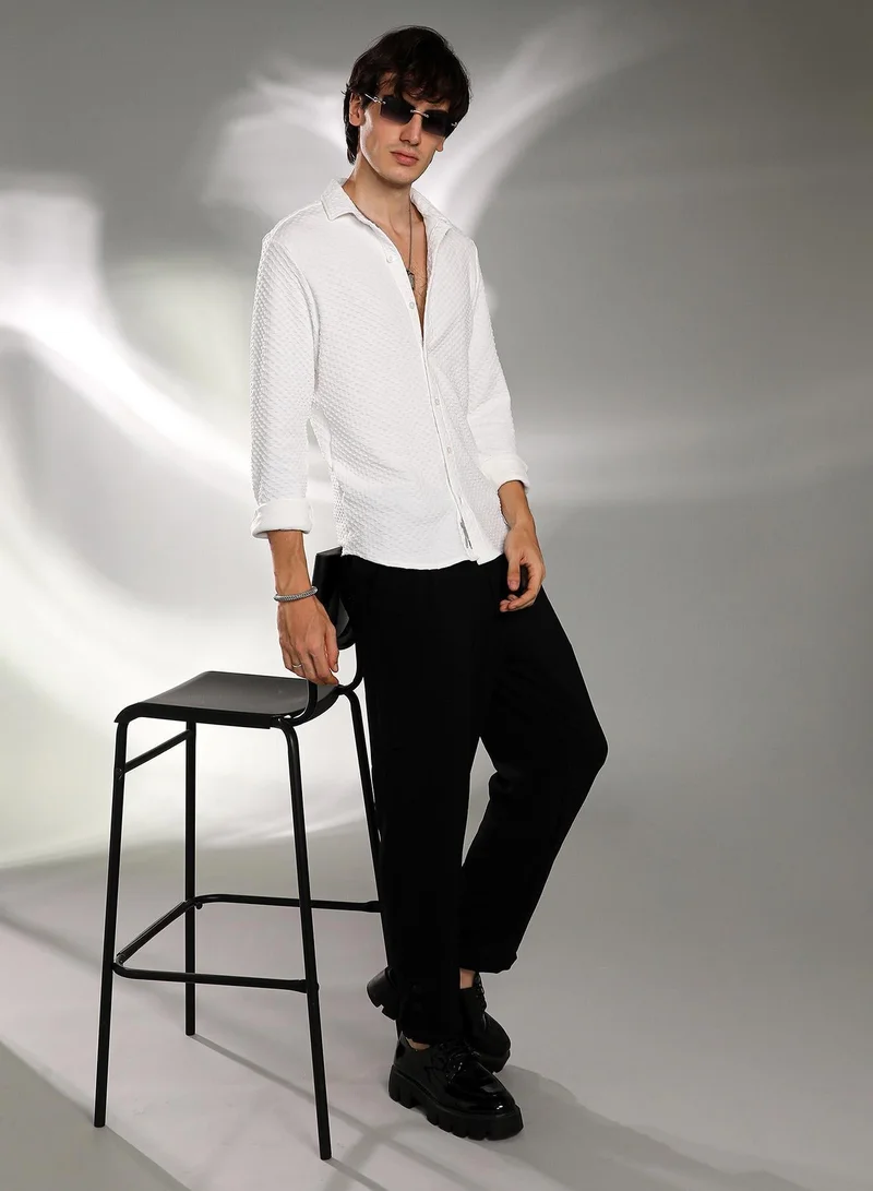 CAHOOT  Men's Daisy White Cubic-Textured Shirt for Men | Best Price UAE