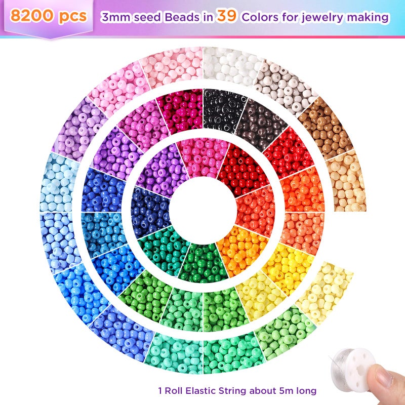 Funtopia 3mm Seed Beads Uniform, 39 Colors 8200pcs Small Beads for Jewelry Making, Friendship Bracelet Bead for Girls Adults - Image 4