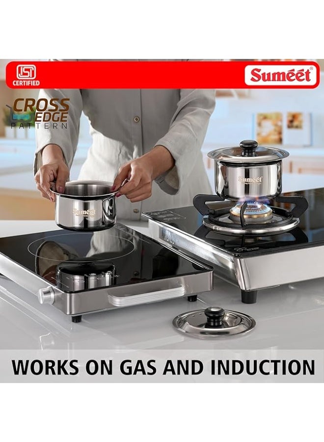 Sumeet ISI Certified HeavyPly Stainless Steel patila Set, 3 pcs with lids – 400 ml, 600 ml, 830 ml, Induction & Gas Compatible, Durable bhagona/tope cookware for Everyday Cooking - Image 4