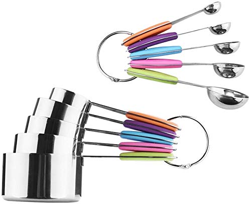 THW® Stainless Steel Measuring Cups and Spoons Set with Colored Silicone Handle - 10 Piece Set - Image 4
