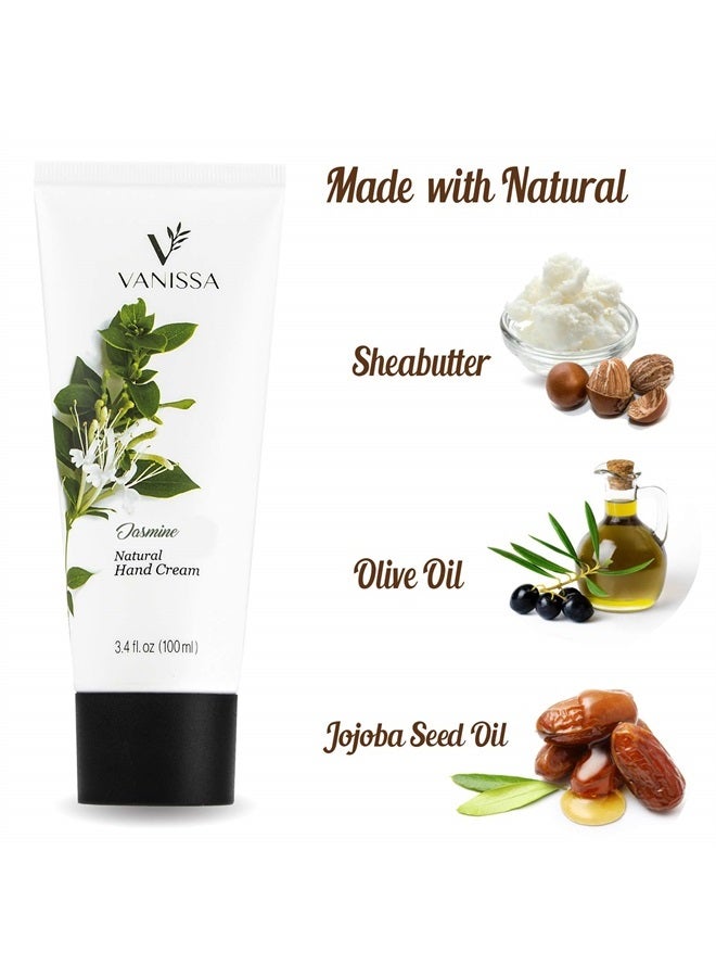 Vanissa 3.4 oz Natural Hand Cream Made with Shea Butter, Olive Oil, Jojoba Seed Oil, and Jasmine Oil. Deep Moisturizing and Nourishing for Dry Hands, Proudly Made In USA. (Jasmine, 3.4 oz)