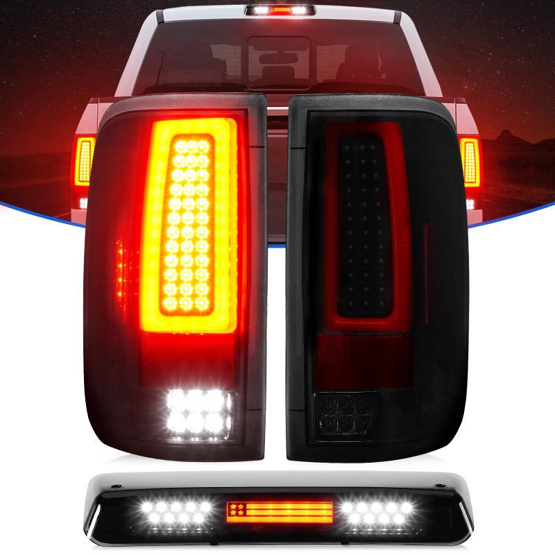 LED Tail Light 3rd Brake Light Kit Fit for Ford F150 20042008 FleetsideStyleside Bed Model Fit Factory Halogen Type Rear Brake Lamp Taillight Assembly Black Housing Smoke Lens