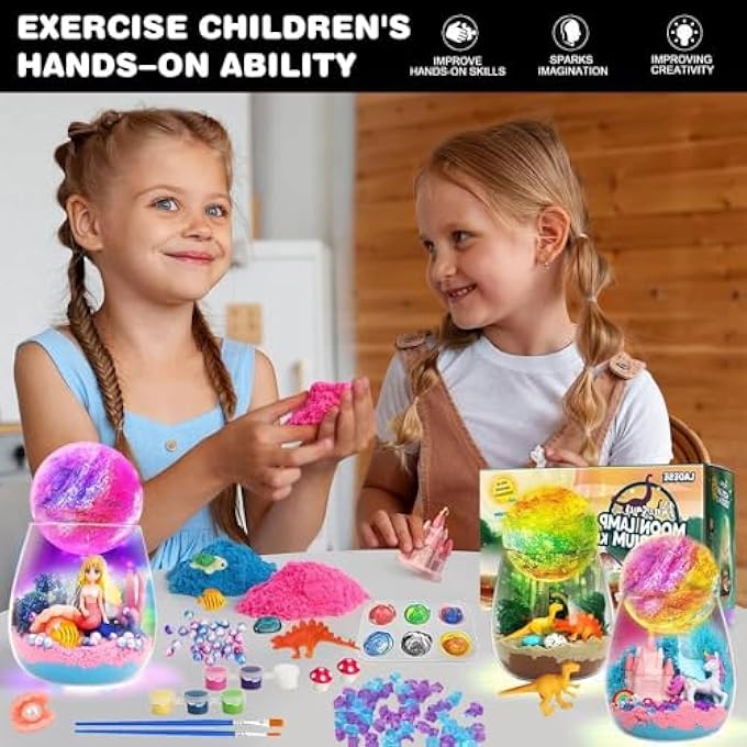 MERMAID LIGHT-UP TERRARIUM KIT FOR KIDS - LED NIGHT LIGHT BIRTHDAY GIFT FOR GIRLS AGES 4 5 6 7 8-12 YEAR OLD, MERMAID TOYS FOR GIRLS, DIY ARTS AND CRAFTS KIT FOR KIDS (MOON MERMAID) - Image 4