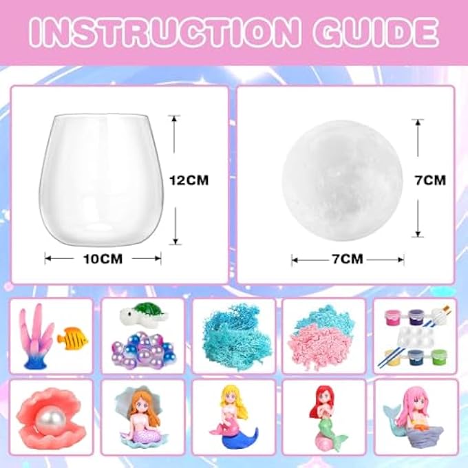 MERMAID LIGHT-UP TERRARIUM KIT FOR KIDS - LED NIGHT LIGHT BIRTHDAY GIFT FOR GIRLS AGES 4 5 6 7 8-12 YEAR OLD, MERMAID TOYS FOR GIRLS, DIY ARTS AND CRAFTS KIT FOR KIDS (MOON MERMAID) - Image 3
