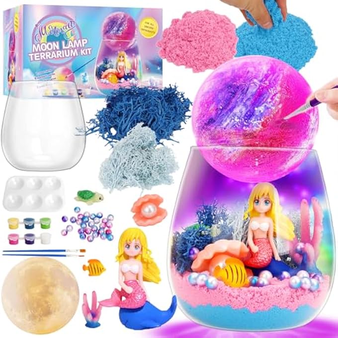 MERMAID LIGHT-UP TERRARIUM KIT FOR KIDS - LED NIGHT LIGHT BIRTHDAY GIFT FOR GIRLS AGES 4 5 6 7 8-12 YEAR OLD, MERMAID TOYS FOR GIRLS, DIY ARTS AND CRAFTS KIT FOR KIDS (MOON MERMAID) - Image 2