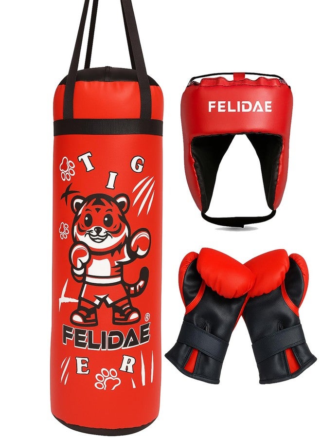 FELIDAE Boxing Kids for Age (5-13 Years) of 4 Boxing Kit Set | Punching Bag for Karate | Bounce-Back Martial Arts Bag for Boys & Girls to Relieve Energy and Build Skills (Red Black) - Image 1