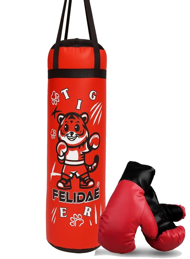 FELIDAE Boxing Kids for Age (5-13 Years) of 4 Boxing Kit Set | Punching Bag for Karate | Bounce-Back Martial Arts Bag for Boys & Girls to Relieve Energy and Build Skills (Red Black) - Image 2