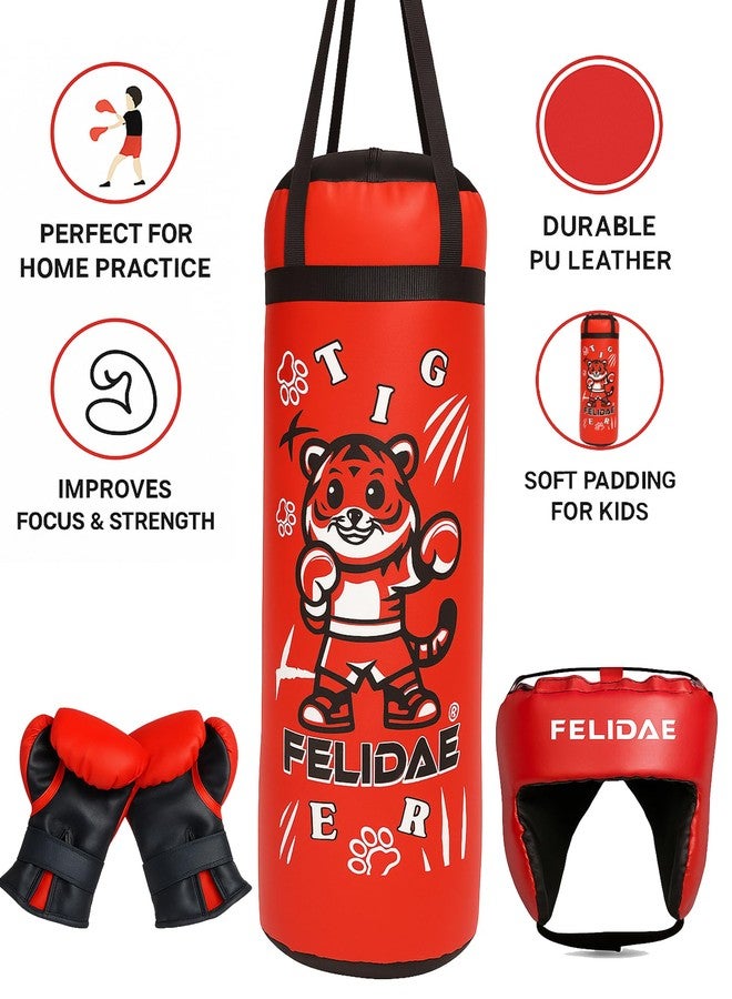 FELIDAE Boxing Kids for Age (5-13 Years) of 4 Boxing Kit Set | Punching Bag for Karate | Bounce-Back Martial Arts Bag for Boys & Girls to Relieve Energy and Build Skills (Red Black) - Image 3
