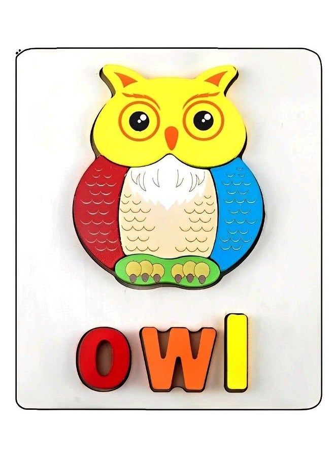 Colorful Wooden 3D Puzzles, Shape Design with Names, Teacher Parents Early Learning Support Tools, Attractive Colors and Patterns, Montessori Motor Skill Develop Toys, Ideal Kids Gift (Owl Shape) - Image 1