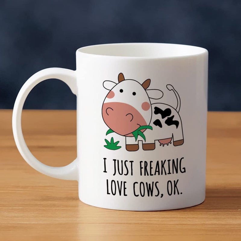 Kawaii Cow Print Mug  Ceramic Coffee Cup Gift for Women Mom or Daughter