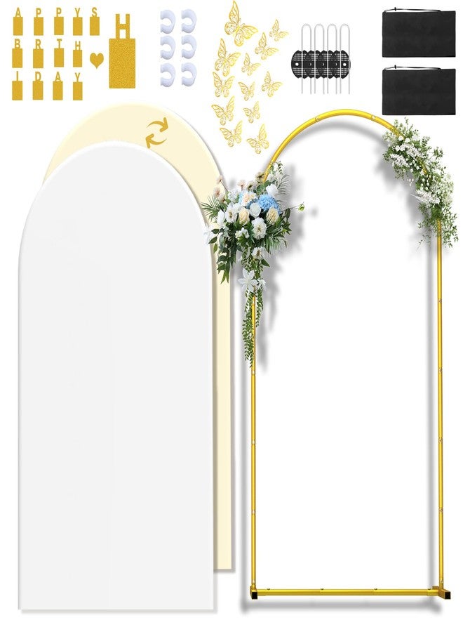 LIFENCE 7.2FT Wedding Arch Backdrop Stand and Cover ,Double-Color Spandex Fitted Arch Covers Round Top Balloon Arched Frame for Wedding/Baby Shower/Birthday/Party/Graduation /Indoor Outdoor Use (White +Ivory - Image 1