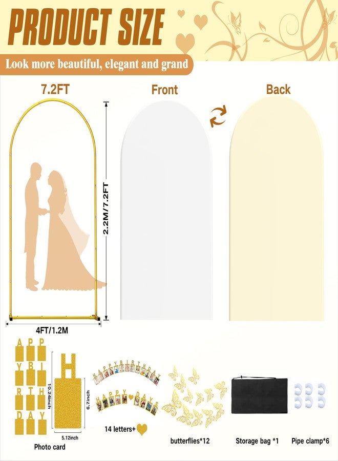 LIFENCE 7.2FT Wedding Arch Backdrop Stand and Cover ,Double-Color Spandex Fitted Arch Covers Round Top Balloon Arched Frame for Wedding/Baby Shower/Birthday/Party/Graduation /Indoor Outdoor Use (White +Ivory - Image 2