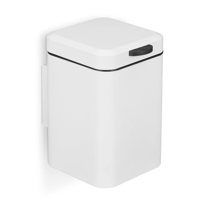 Relaxdays Wall Mounted Bathroom Bin 3 L DropDown Mechanism Removable Inner Bucket Cosmetic Waste Can Steel White 24 x 16 x 22 cm