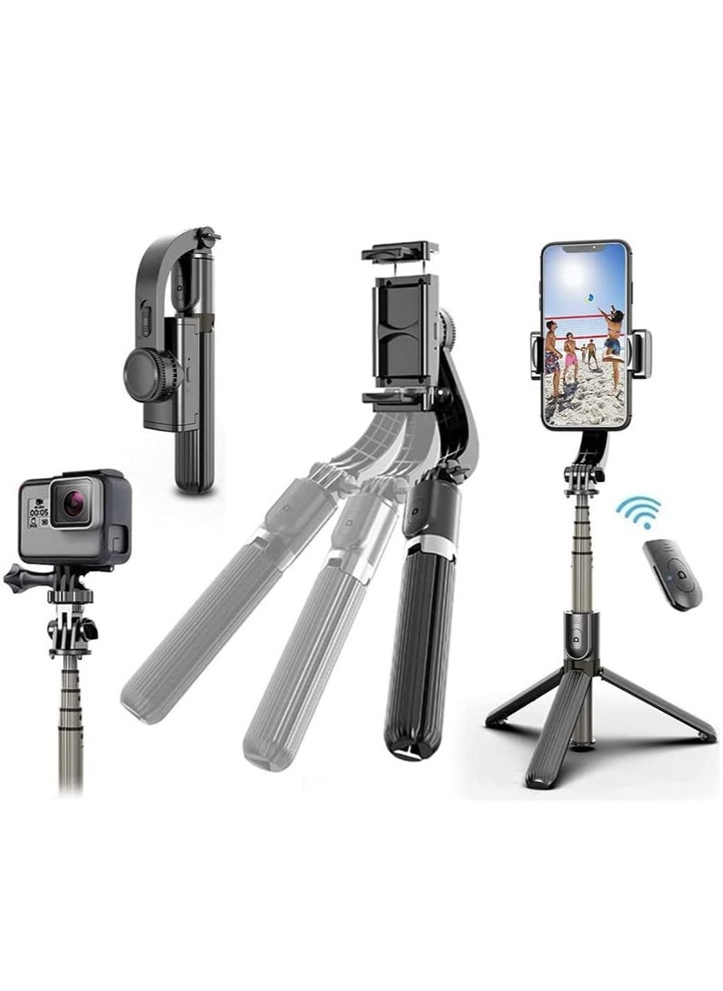 TYCOM - Selfie Stick Gimbal Stabilizer 360° Rotation Tripod with Wireless Remote Portable Phone Holder Auto Balance 1-Axis Gimbal for Smartphones Vlog Youtuber Live Video Record (Q08 Black) - Image 1