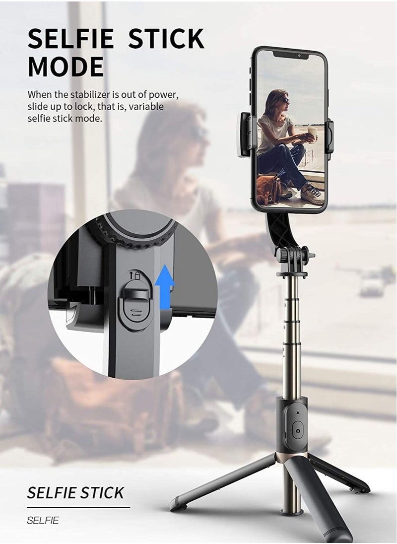 TYCOM - Selfie Stick Gimbal Stabilizer 360° Rotation Tripod with Wireless Remote Portable Phone Holder Auto Balance 1-Axis Gimbal for Smartphones Vlog Youtuber Live Video Record (Q08 Black) - Image 1