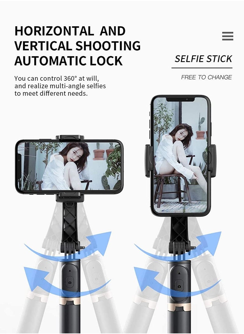 TYCOM - Selfie Stick Gimbal Stabilizer 360° Rotation Tripod with Wireless Remote Portable Phone Holder Auto Balance 1-Axis Gimbal for Smartphones Vlog Youtuber Live Video Record (Q08 Black) - Image 1