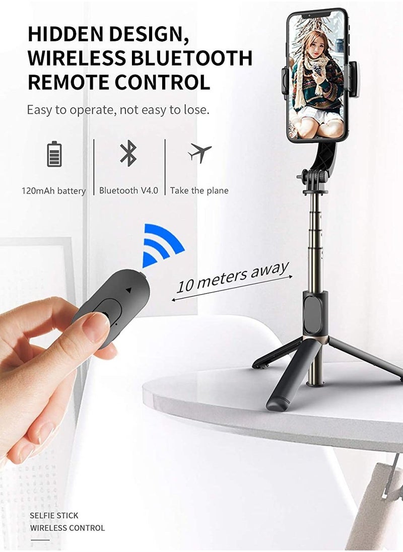 TYCOM - Selfie Stick Gimbal Stabilizer 360° Rotation Tripod with Wireless Remote Portable Phone Holder Auto Balance 1-Axis Gimbal for Smartphones Vlog Youtuber Live Video Record (Q08 Black) - Image 1