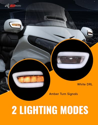 LUXEMOTO LED Turn Signals Rearview Side Mirrors Light for Goldwing GL1800 01-17, Smoked Lens Motocycle Reversing Mirror Lamp with Turn Signals & DRL for Honda Gold Wing GL1800 2001-2017 Accessories - Image 2