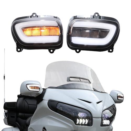 LUXEMOTO LED Turn Signals Rearview Side Mirrors Light for Goldwing GL1800 01-17, Smoked Lens Motocycle Reversing Mirror Lamp with Turn Signals & DRL for Honda Gold Wing GL1800 2001-2017 Accessories - Image 1