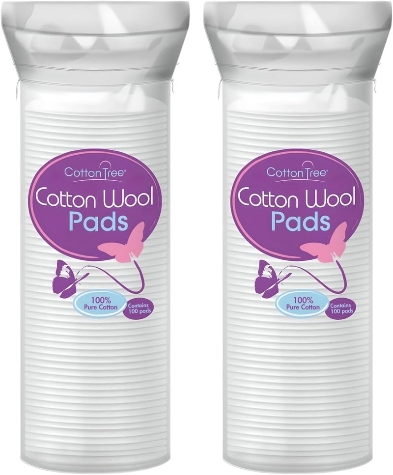 Cotton Tree Cotton Wool Pads 2 Packs of 80 Soft Gentle Cotton Pads Ideal for Makeup Removal Skincare Size Small