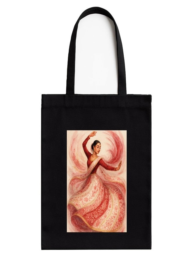 Megrok Kathak Dance Art Tote Bag for Women | Front A4 Size Printed Pocket | 16x14 Inch Traditional Cotton Bag | Cultural Gift for Dance Lovers - Image 1