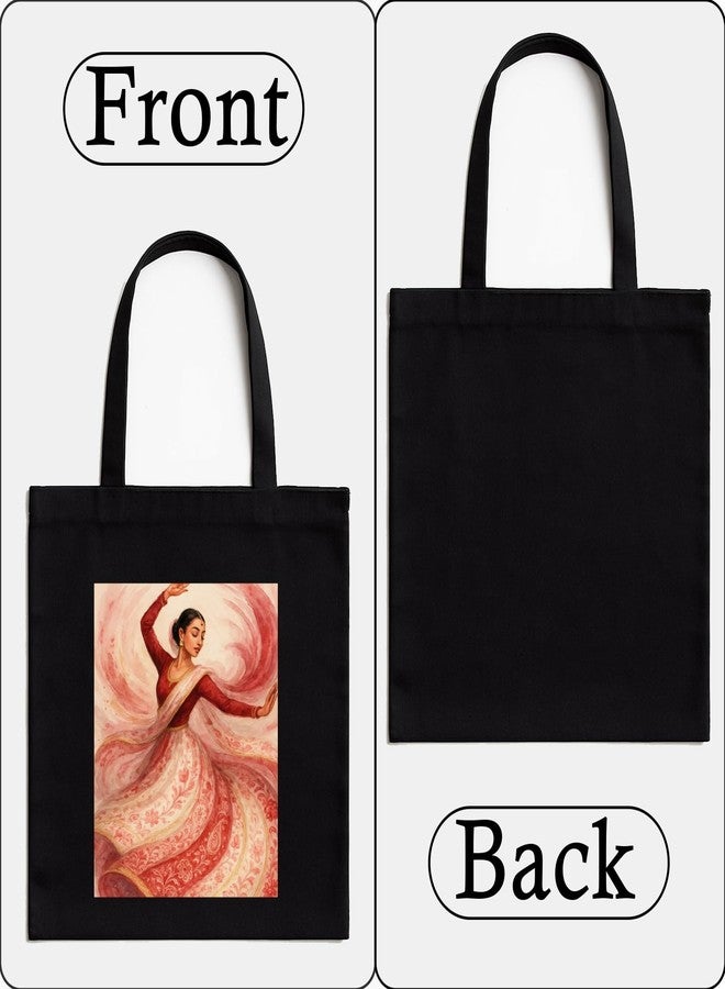 Megrok Kathak Dance Art Tote Bag for Women | Front A4 Size Printed Pocket | 16x14 Inch Traditional Cotton Bag | Cultural Gift for Dance Lovers - Image 4