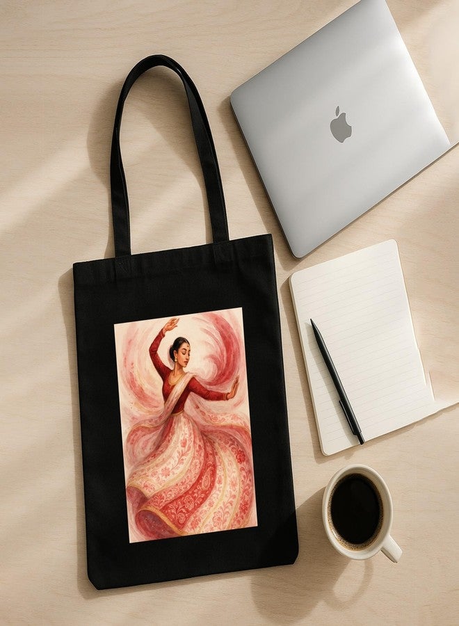 Megrok Kathak Dance Art Tote Bag for Women | Front A4 Size Printed Pocket | 16x14 Inch Traditional Cotton Bag | Cultural Gift for Dance Lovers - Image 5