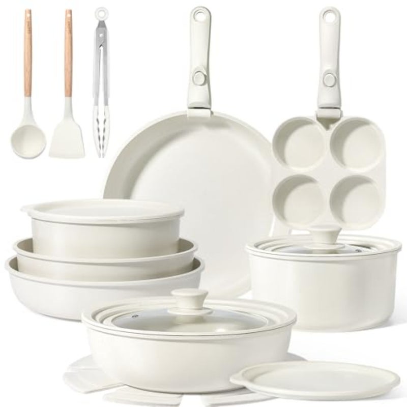 Ceramic Coating Pots and Pans Set Non Stick, 21pcs Nonstick Detachable Handle Cookware Sets, Non Toxic Induction Kitchen Pot and Pan, Healthy RV Cookware, Dishwasher＆Oven Safe -B - Image 1