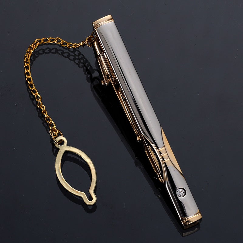 Tie Clip Simple Men'S Light Luxury Atmospheric Fashion Meeting Wedding Groom Conference Double Color Rhinestone Clip - Image 1