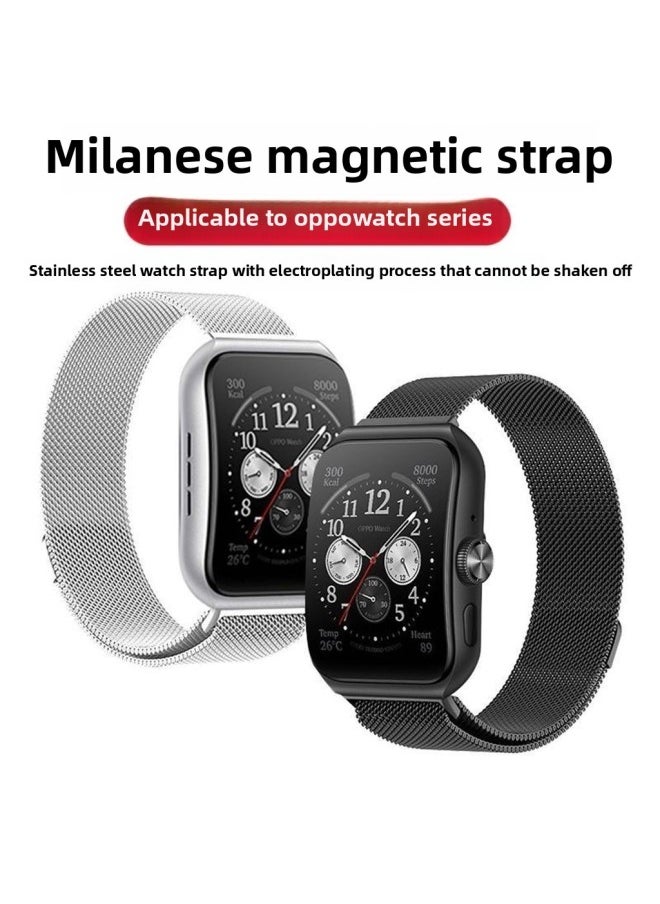 Generic - Suitable For OPPOwatch3 Strap 3Pro Magnetic Steel Strap WatchSE Sweat-proof Breathable Watch Replacement Wristband-Color:Oppo Watch 3rd Generation-[classic Black] Milanese Magnetic Watch Strap - Image 1