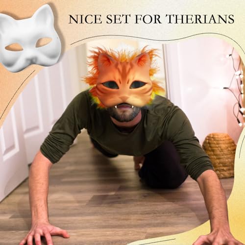 Seenelling 19 Pcs DIY Therian Mask Kit Blank Cat Mask with Felt Fabric Sheet Plush Faux Fur Eye Mesh for Therian Gear Stuff (Colorful) - Image 4