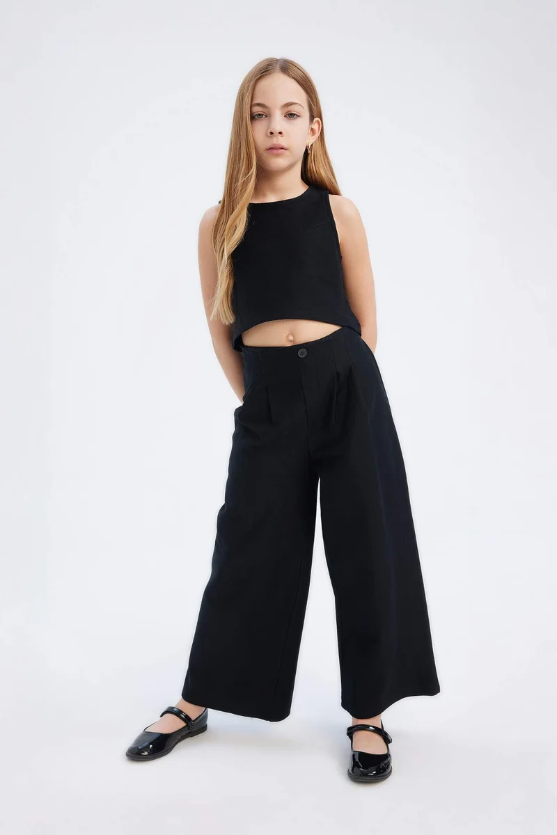 ديفاكتو Girl Basic Crew Neck Sleeveless T-Shirt Trousers 2 Piece Set