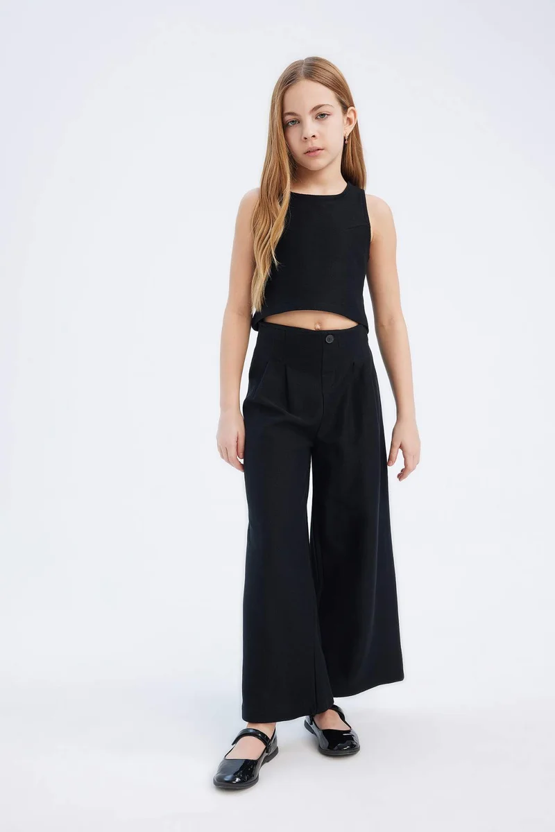 ديفاكتو Girl Basic Crew Neck Sleeveless T-Shirt Trousers 2 Piece Set