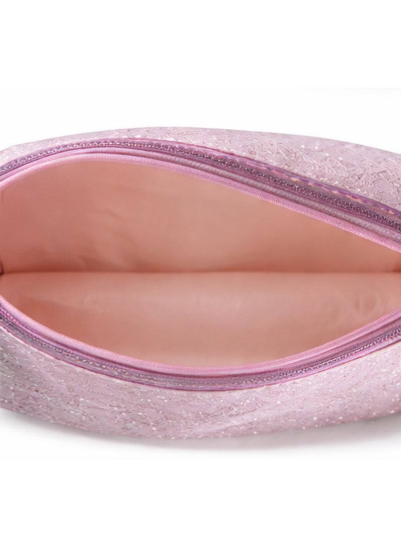 شنطة ميك اب وردي لامعة بسوستة وسوار يد – سعة كبيرة لتنظيم مستحضرات التجميل - Image 3