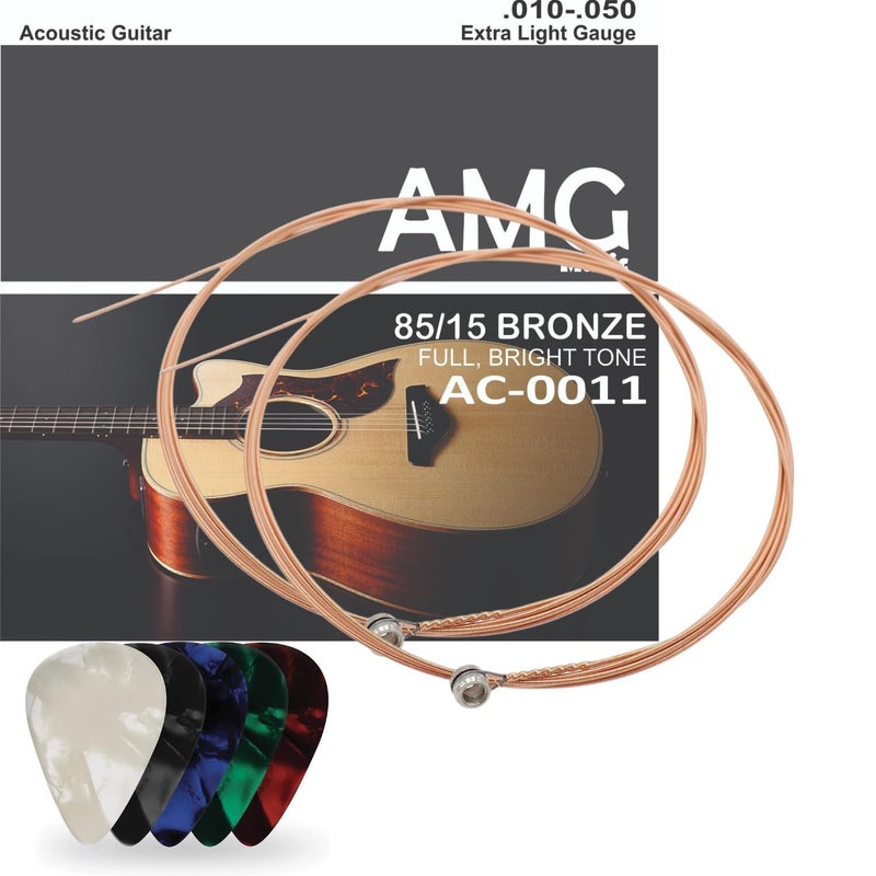 Mocking Bird G-3rd Acoustic Guitar Strings 0.22 Gauge Stainless Steel & Bronze G-3rd String with Hallow Ball End 3rd Guitar String Replacement String with 5 Picks (Pack of 2) - Image 1