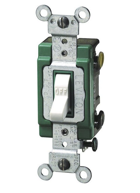 Leviton 3032-2W 30 Amp, 120/277 Volt, Toggle Double-Pole AC Quiet Switch, Extra Heavy Duty Spec Grade, Self Grounding, Back and Side Wired, White
