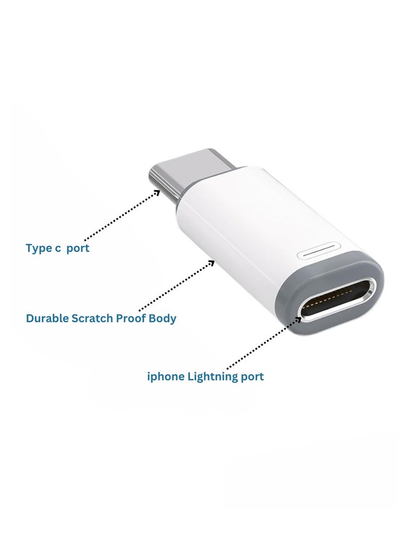 FIRST PRO USB C Male to Lightning Female PD Fast Charging Adapter for Lightning Cable, iPhone 16 pro max, 15 pro max Series and More Type C Device, NOT for Headphone, Microphone, Pencil White 2 Pack  - Image 2