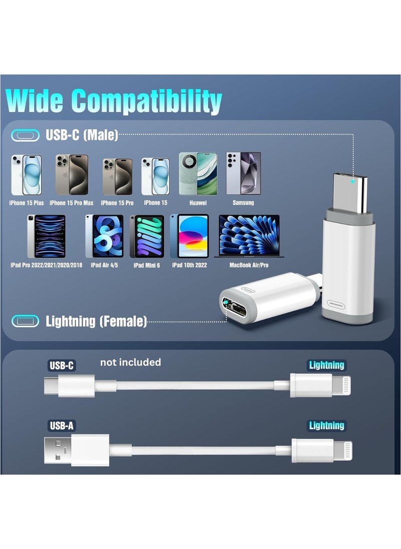 FIRST PRO USB C Male to Lightning Female PD Fast Charging Adapter for Lightning Cable, iPhone 16 pro max, 15 pro max Series and More Type C Device, NOT for Headphone, Microphone, Pencil White 2 Pack  - Image 4